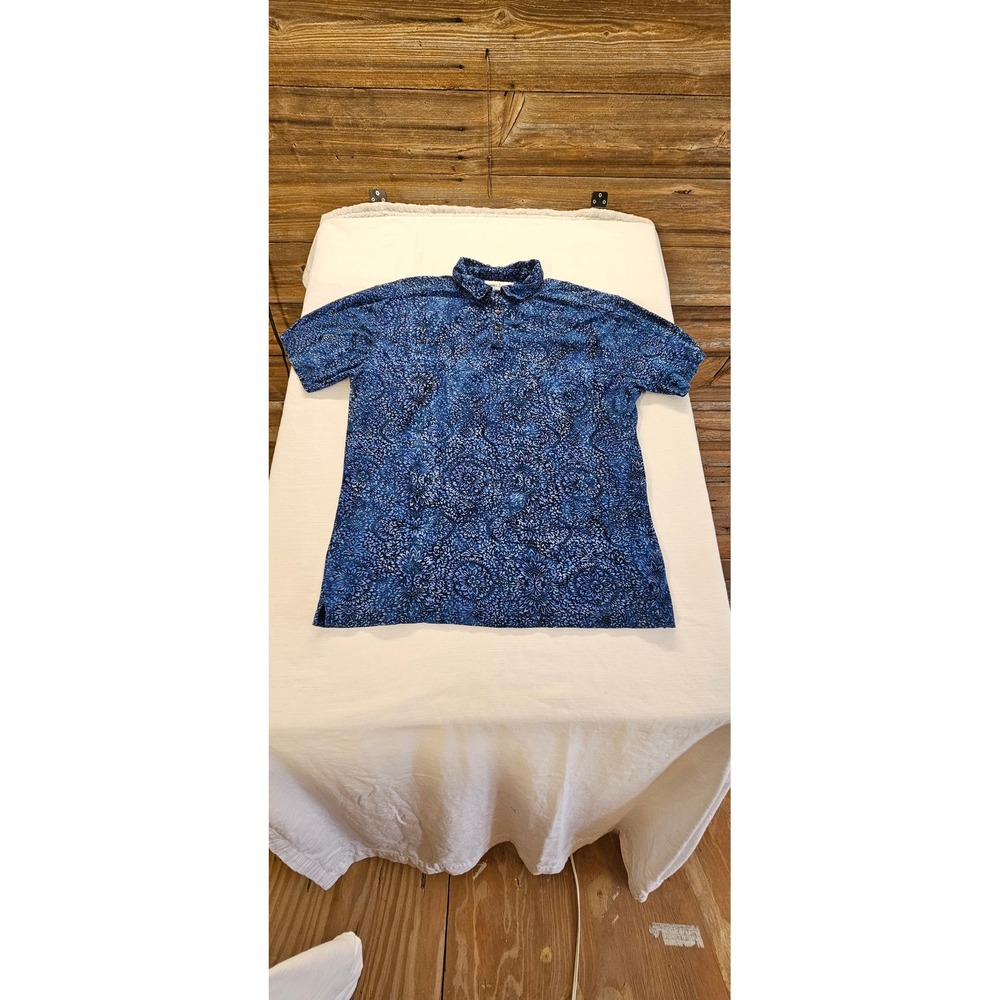 Shore Leave Mens Blue Batik Floral Medallion Cotton Short Sleeve Polo Shirt XL